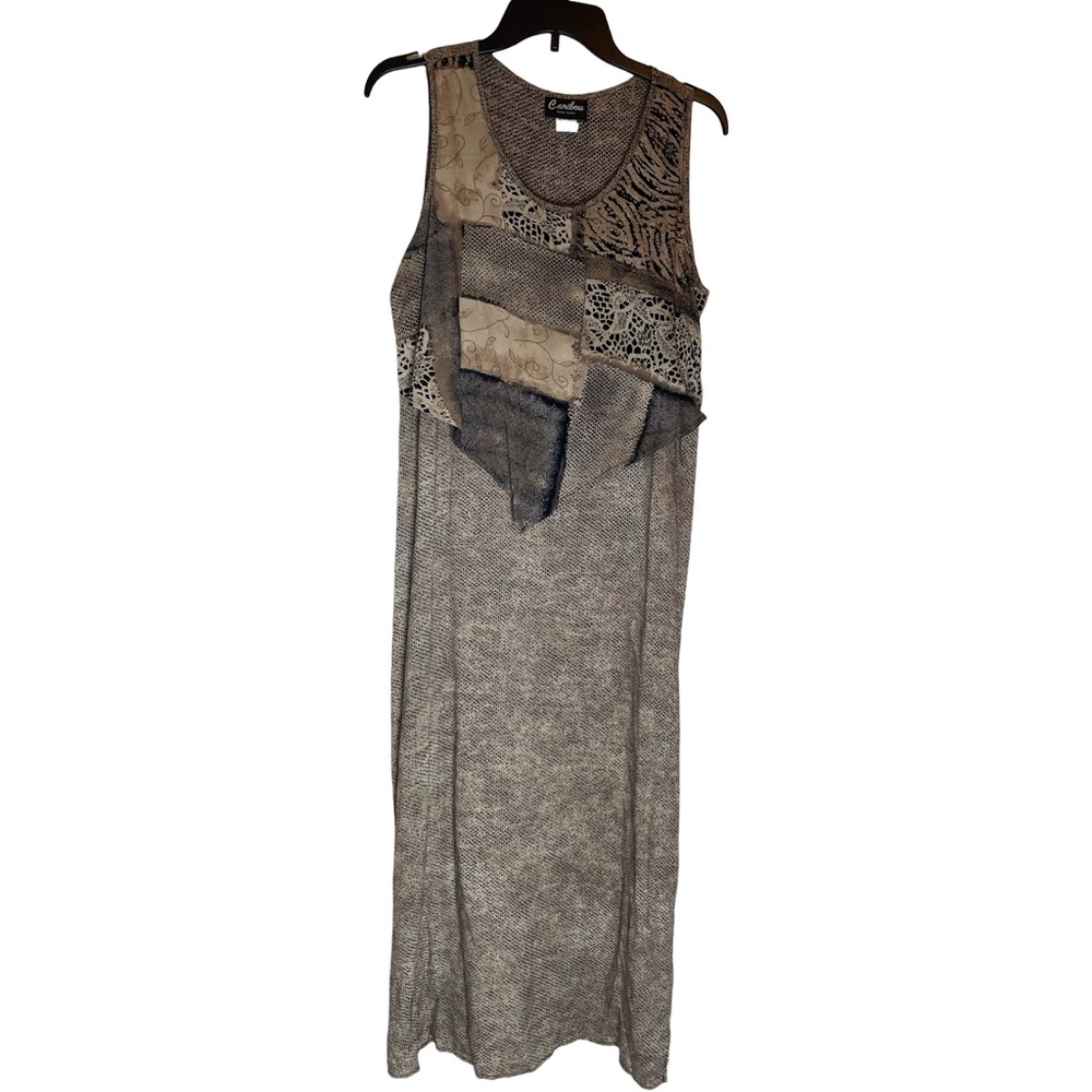 90s Caribou NY Faux Vest Animal Print Maxi Dress Size M